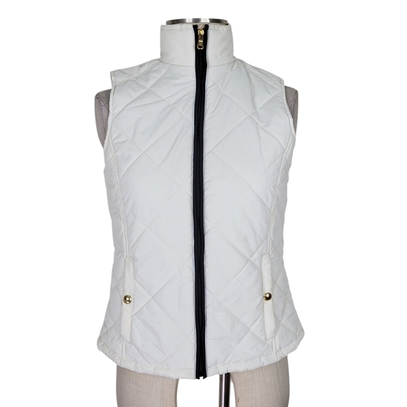 Lauren Ralph Lauren Quilted Vest Size S Ivory Zip Snap Pockets Stand Up Collar - Picture 2 of 12